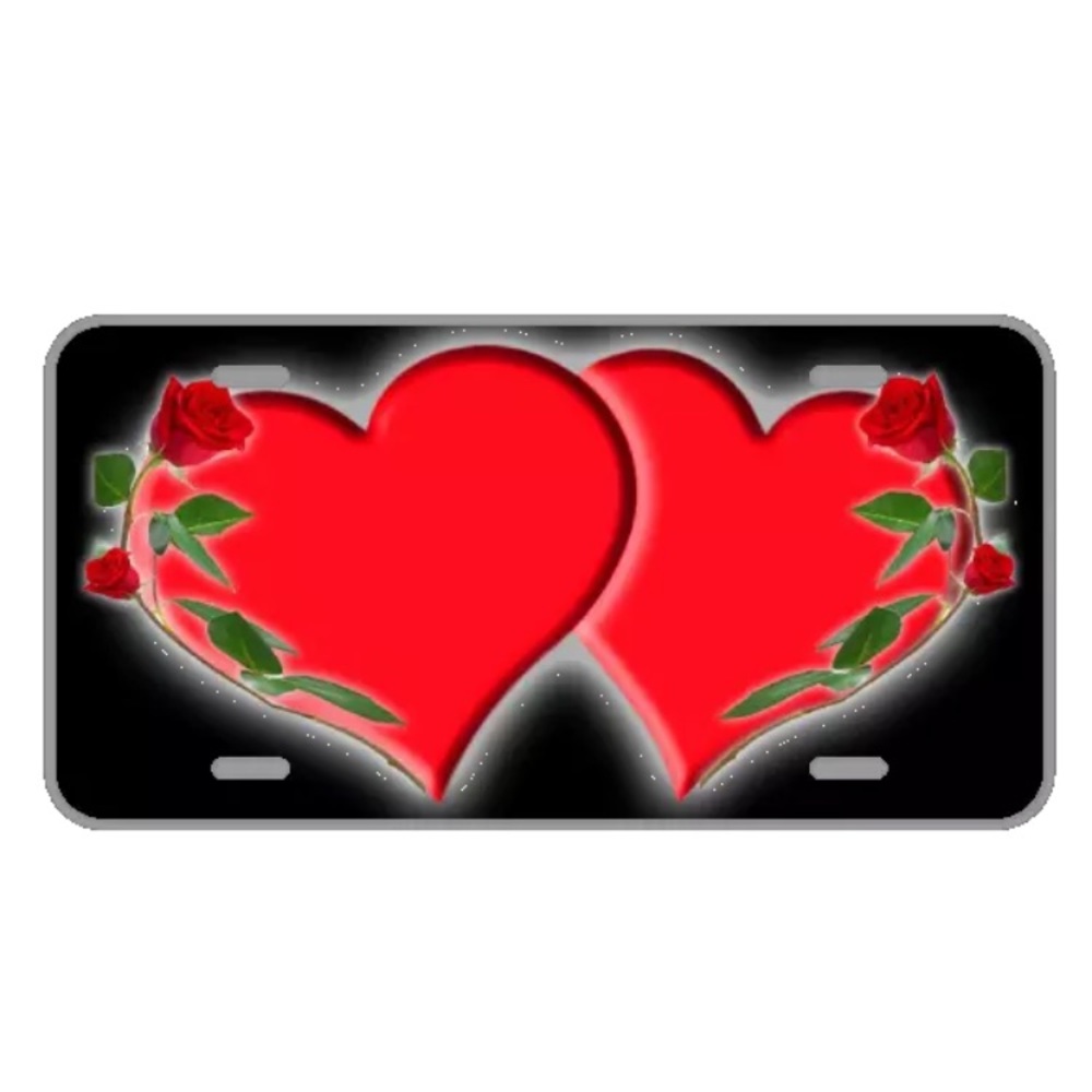 Custom license plate with red hearts add names